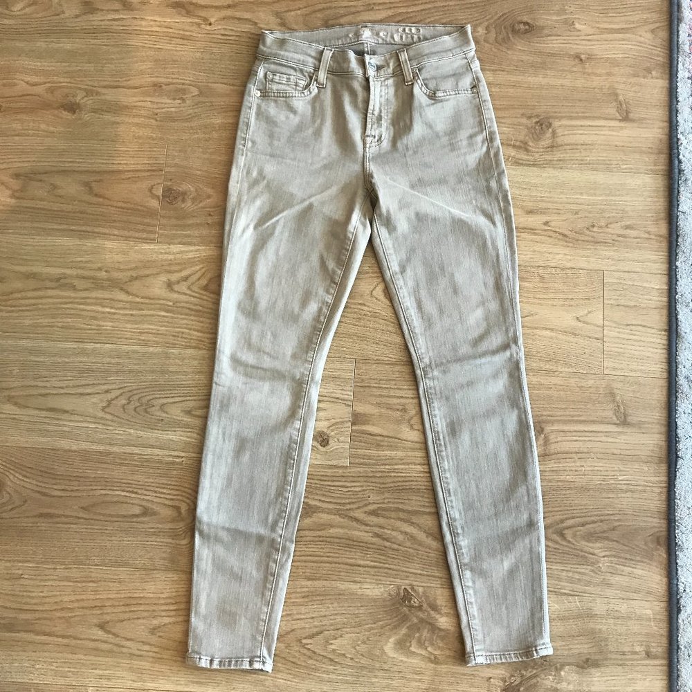 7 For All Mankind The Ankle Skinny Tan Jeans Sz 26